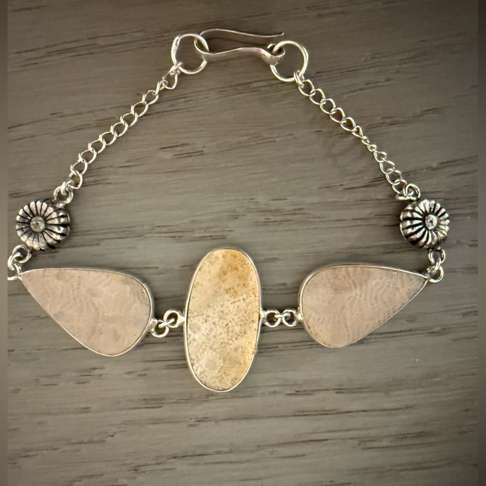 Delicate Silver and Beige Fossilized Coral Bracelet or Anklet Jewelry no brand